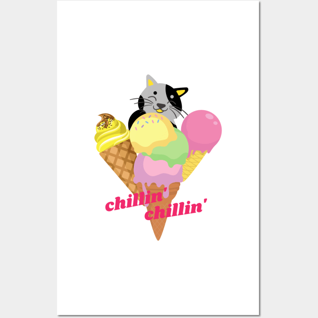 Ice Cream Chillin' Chillin' with Cat Wall Art by leBoosh-Designs